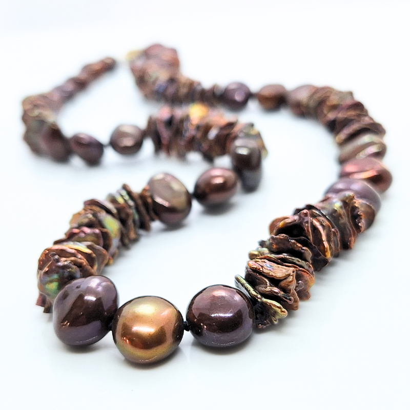 Close up brown disc and potato pearls